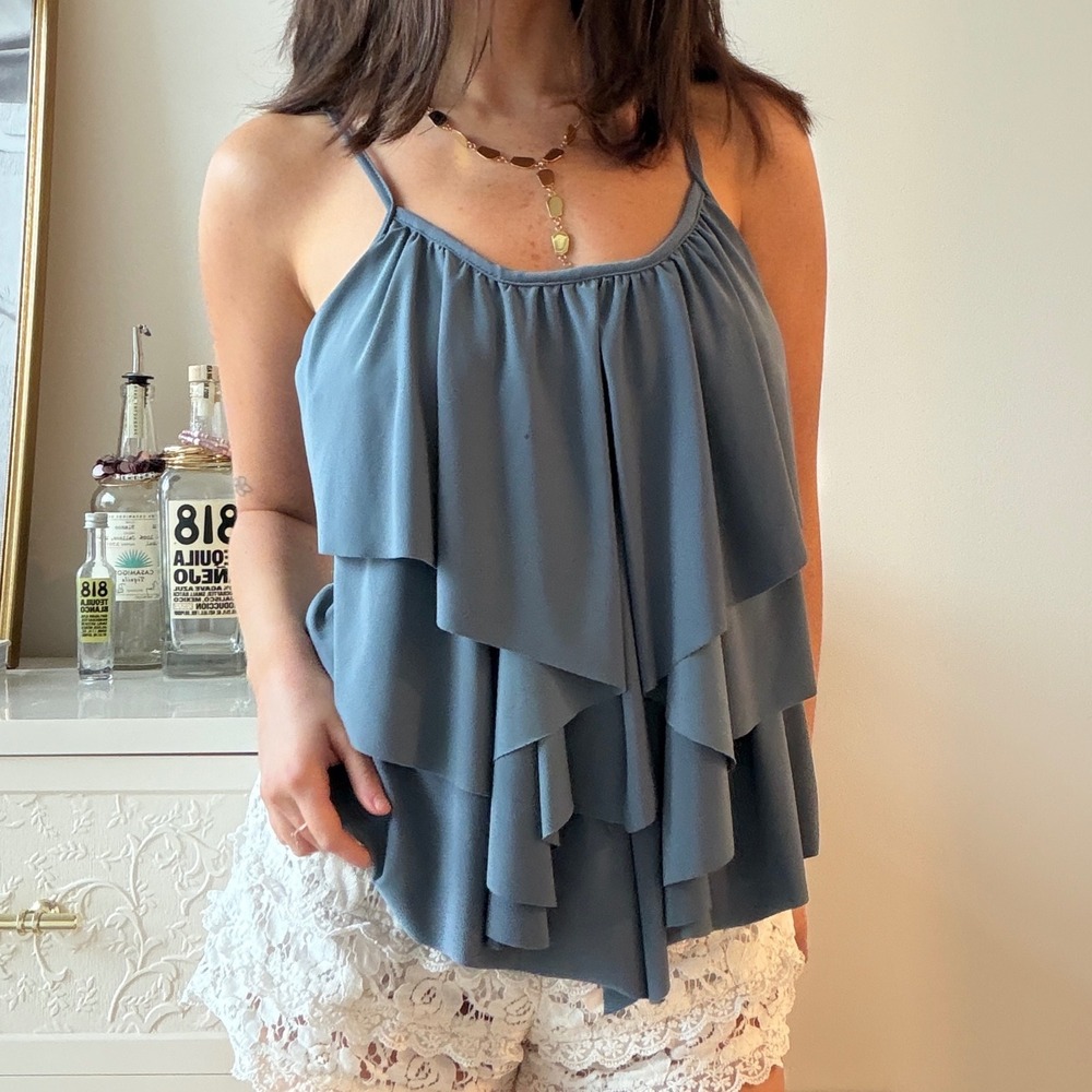 Y2K Blue Ruffle Tank